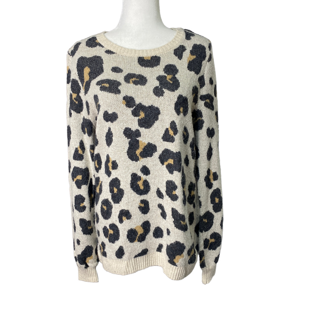 LOFT Womens Size Medium Leopard Print Sweater Wool Blend Pullover Brown Tan